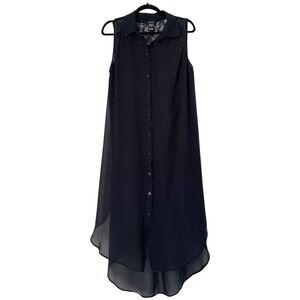 Torrid Sheer Sleeveless Shirt Dress Maxi 0/Large Black Lace Button Gothic Witchy